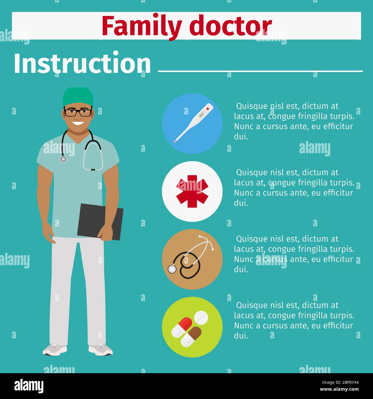 Medical equipment instruction manuals with icons for family doctor