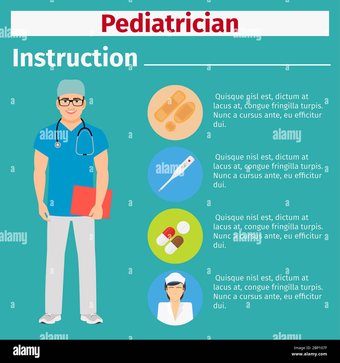 Medical equipment instruction manuals with icons for pediatrician