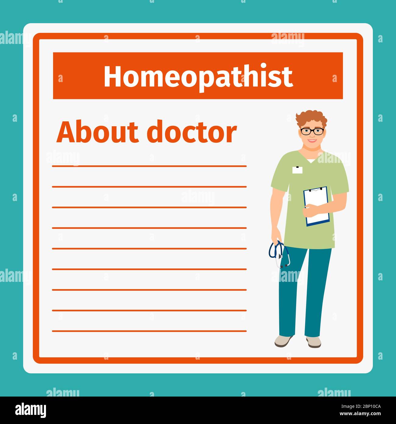 Medical professional notes about homeopathist template. Vector illustration Stock Vector