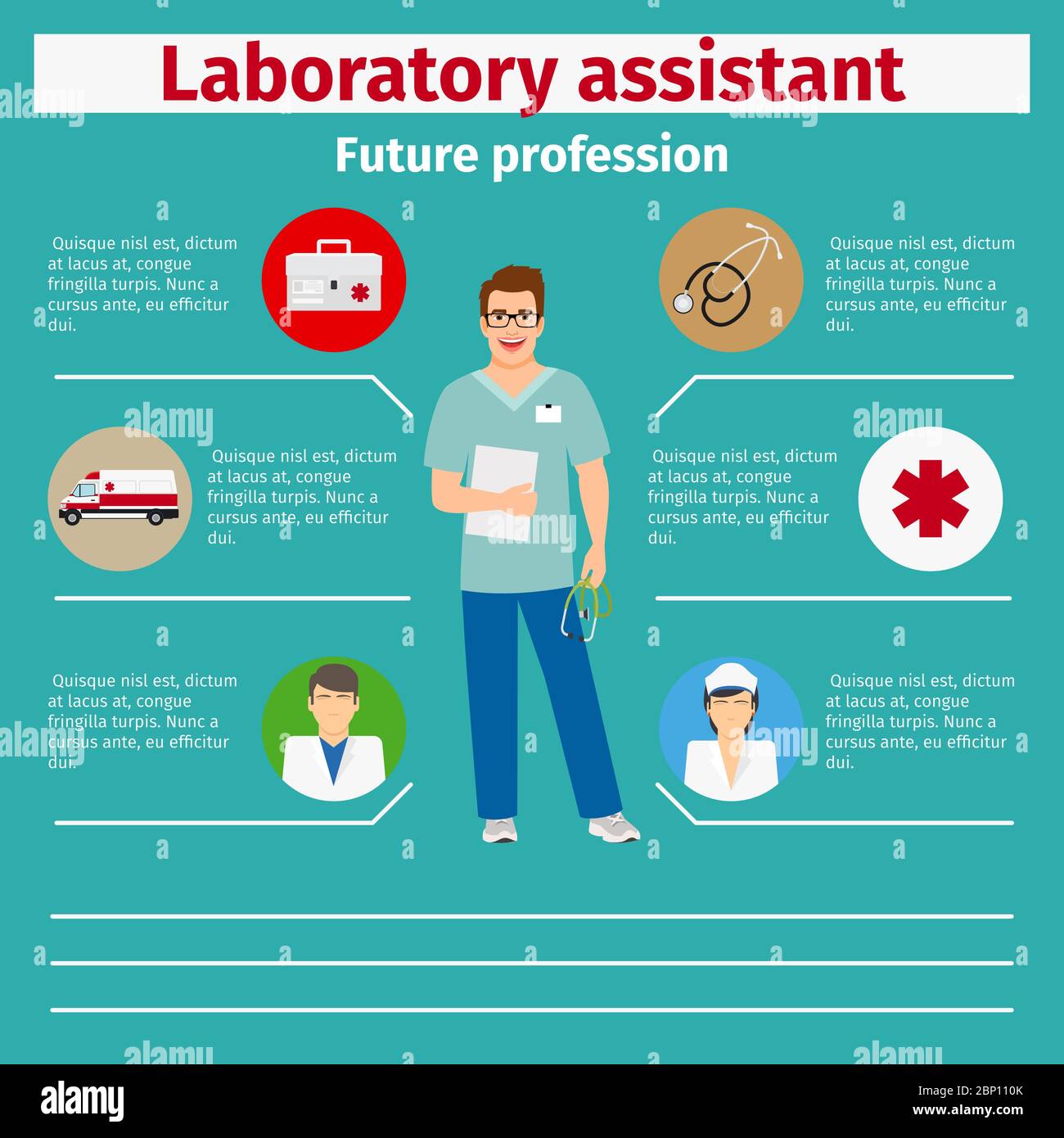 Future profession laboratory assistant infographic for students, vector illustration Stock Vector
