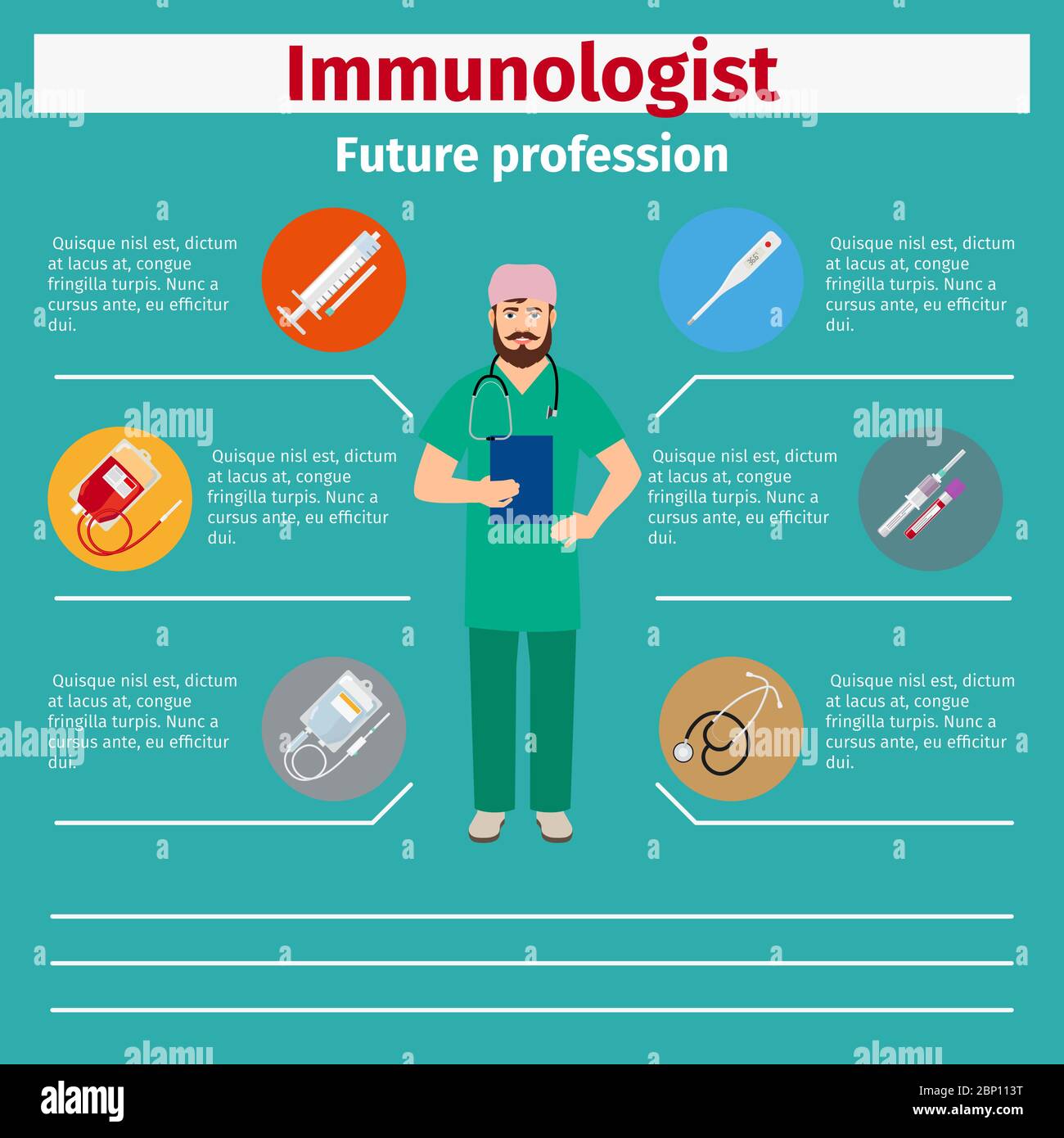 Future profession immunologist infographic for students, vector illustration Stock Vector