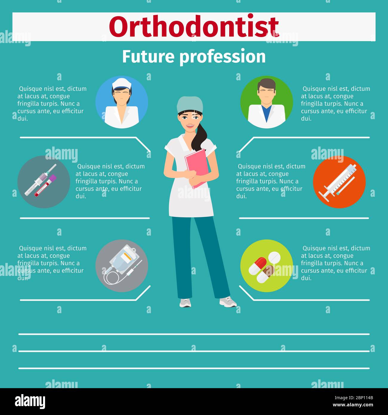 Future profession orthodontist infographic for students, vector