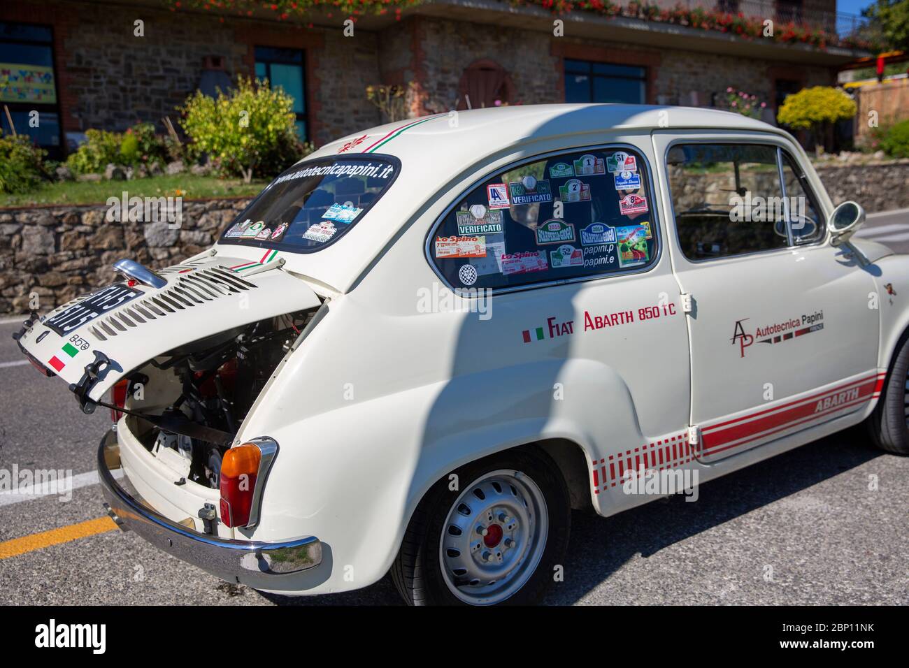Fiat racing car in Tuscany at the Del Chianti racing hill event,Italy,Europe Stock Photo