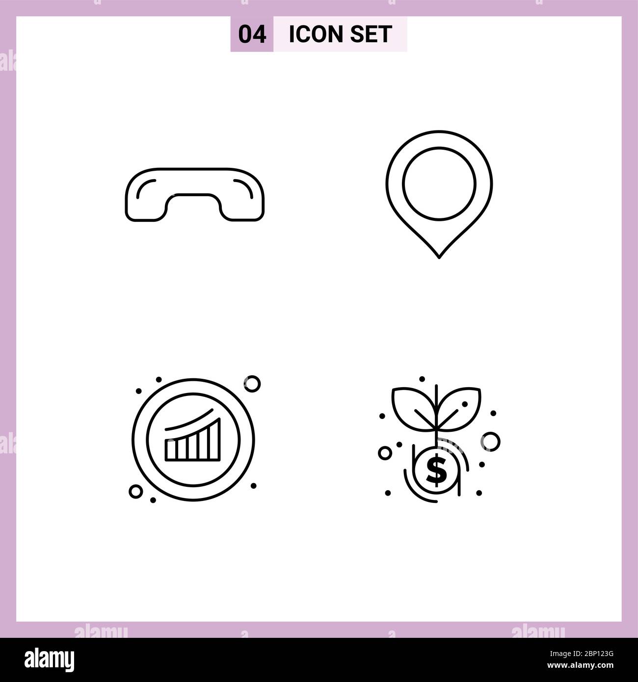 Mobile Interface Line Set of 4 Pictograms of decline, graph, phone, map, marketing Editable Vector Design Elements Stock Vector