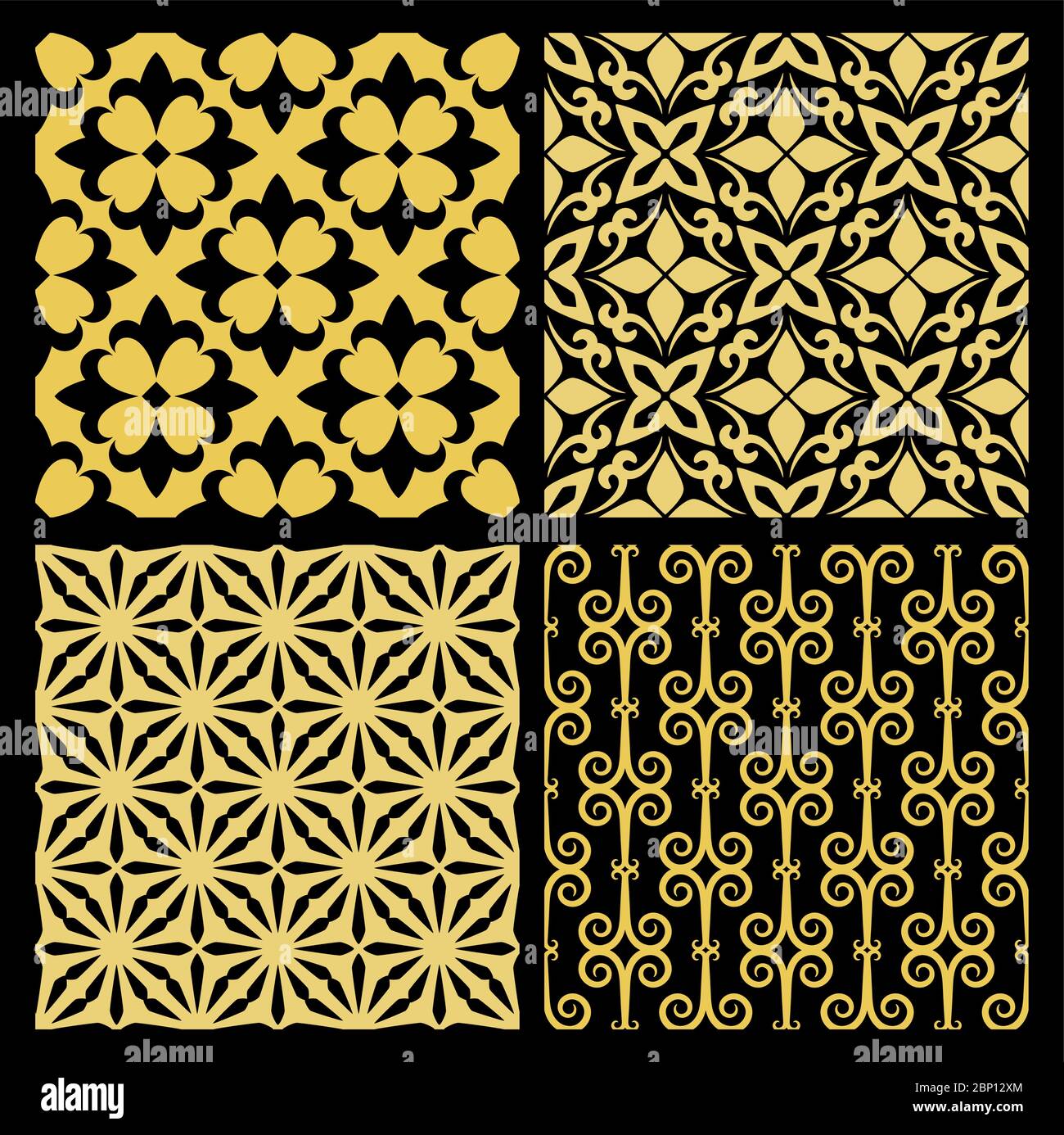 Golden spanish traditional kitchen tiles, with black background. Vector