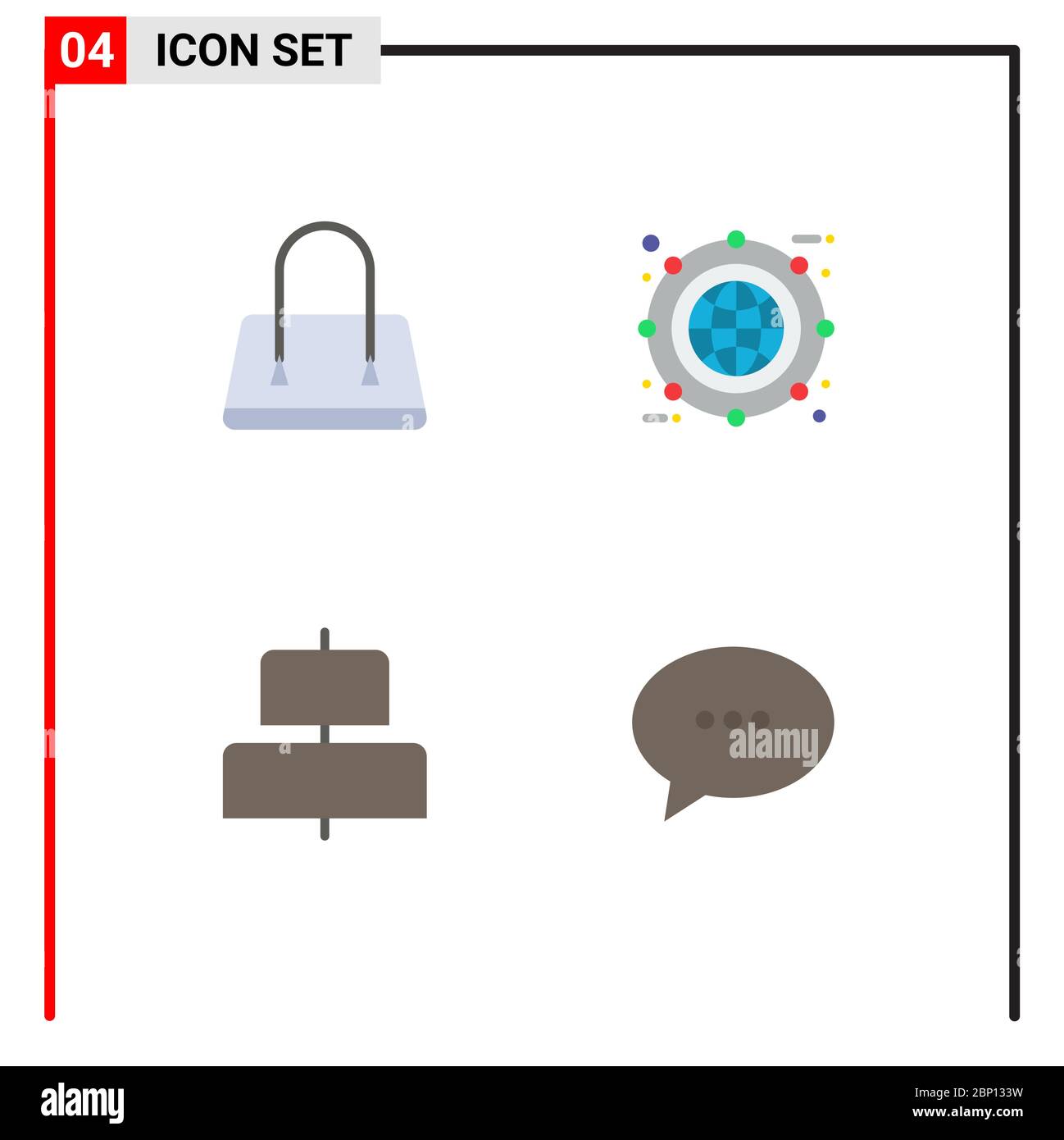Pictogram Set of 4 Simple Flat Icons of bag, center, globe, expand, chat Editable Vector Design Elements Stock Vector