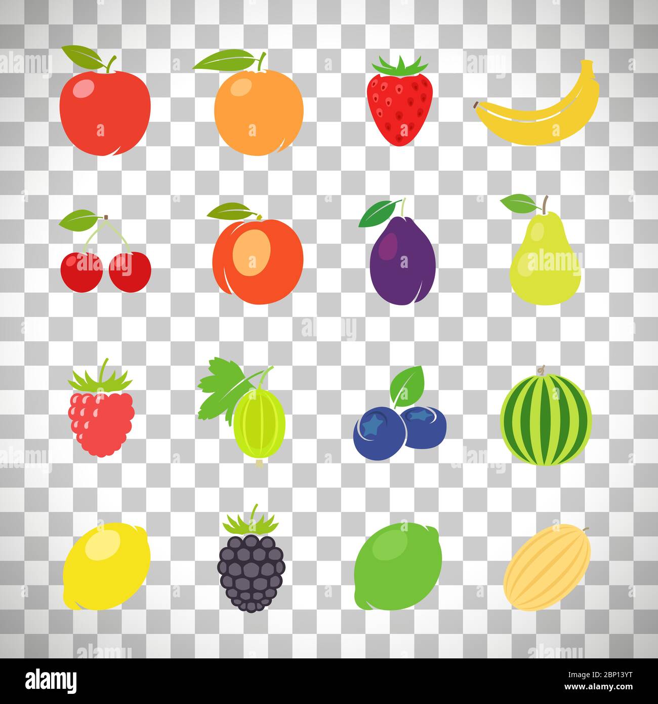 Fruits retro illustration set isolated on transparent background Stock Vector
