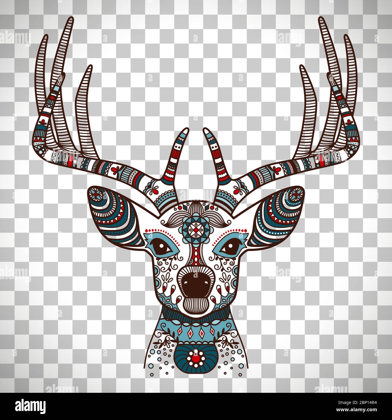 Colorful head of deer with ethnic ornament vector logo isolated on transparent background Stock Vector