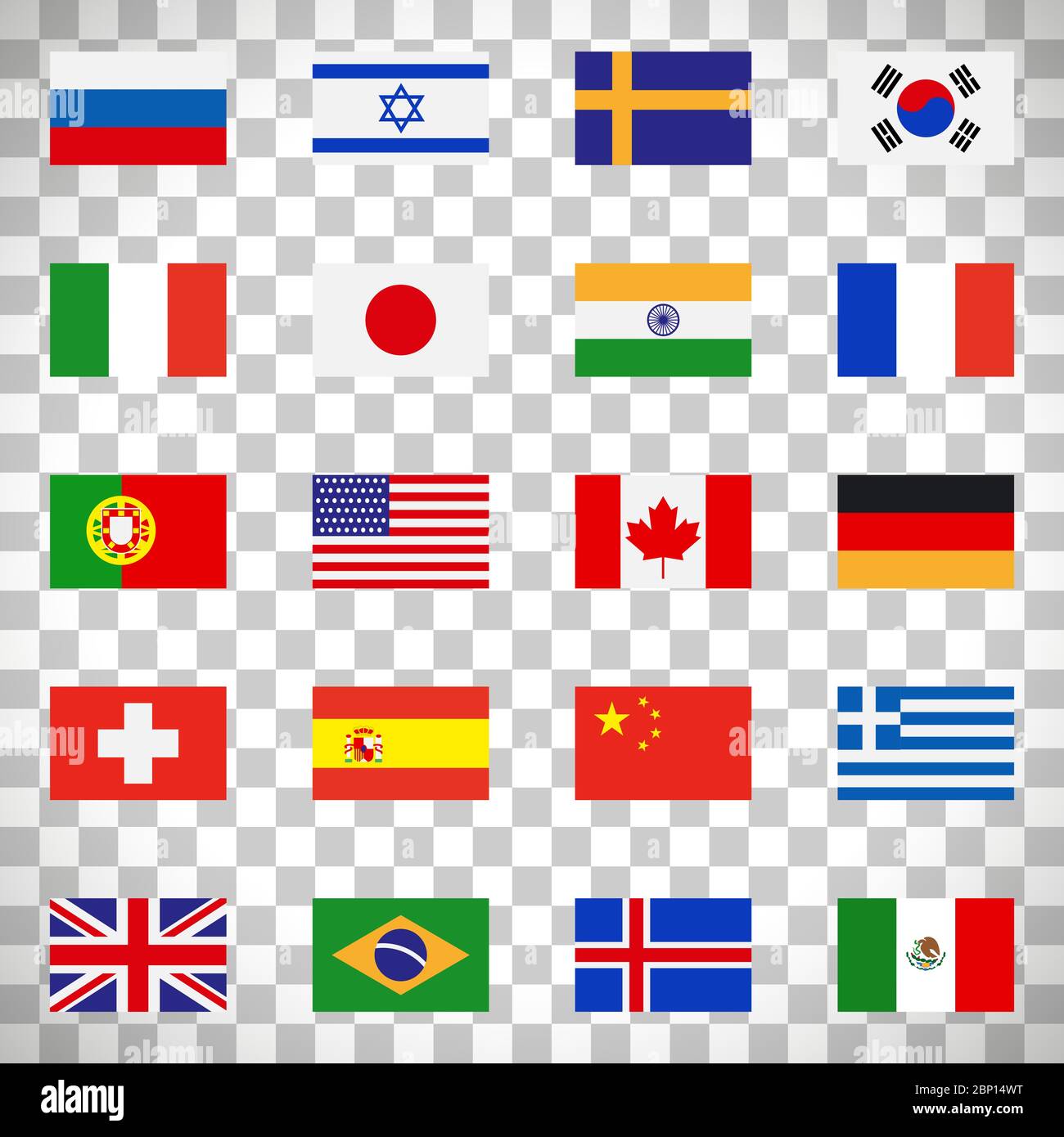 Flags icons in flat style isolated on transparent background, vector illustration Stock Vector