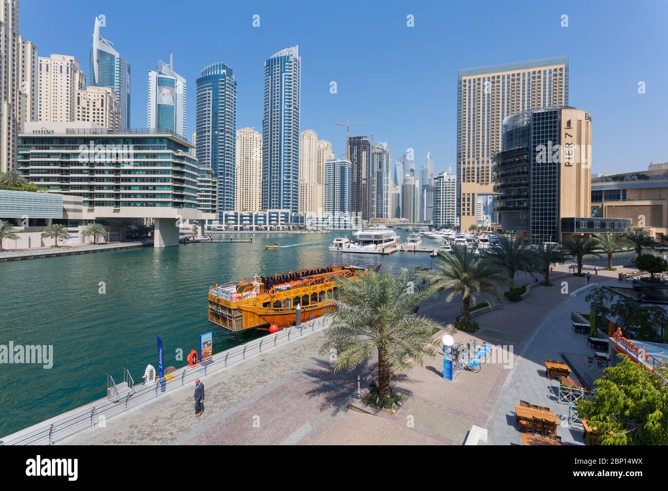 View of tall buildings surounding Dubai Marina, Dubai, United Arab Emirates, Middle East Stock Photo