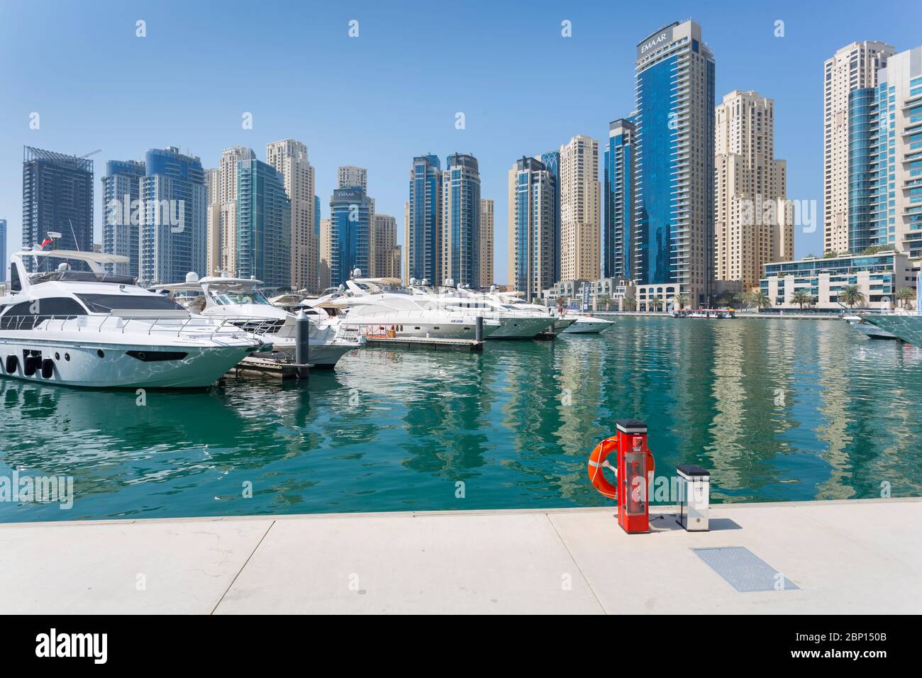 Boats moored in Dubai Marina, Dubai, United Arab Emirates, Middle East Stock Photo