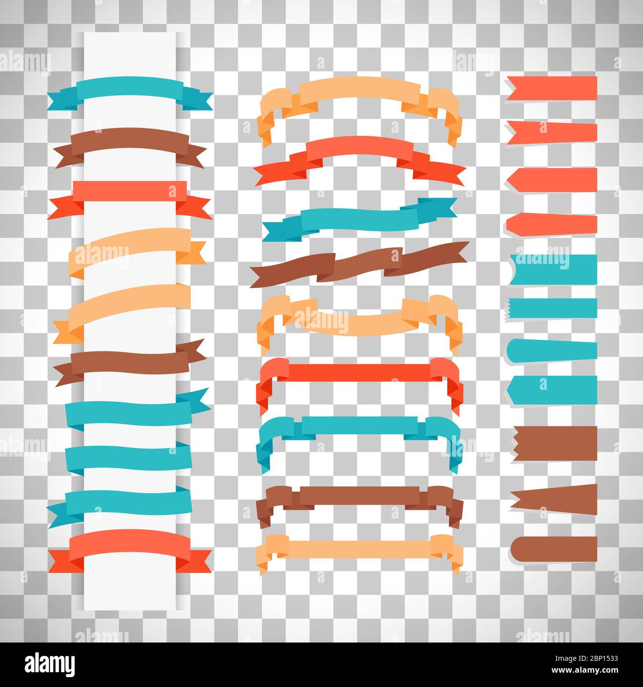 Vector ribbons in retro flat style isolated on transparent background ...