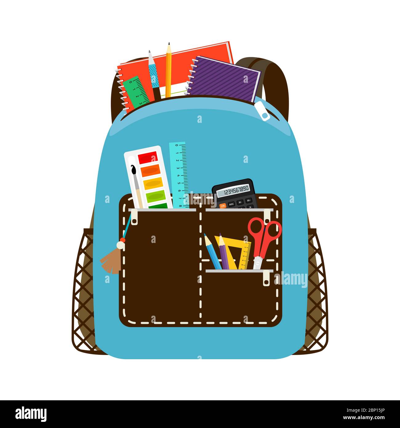 Blue schoolbag. Children school bag packs isolated on white background