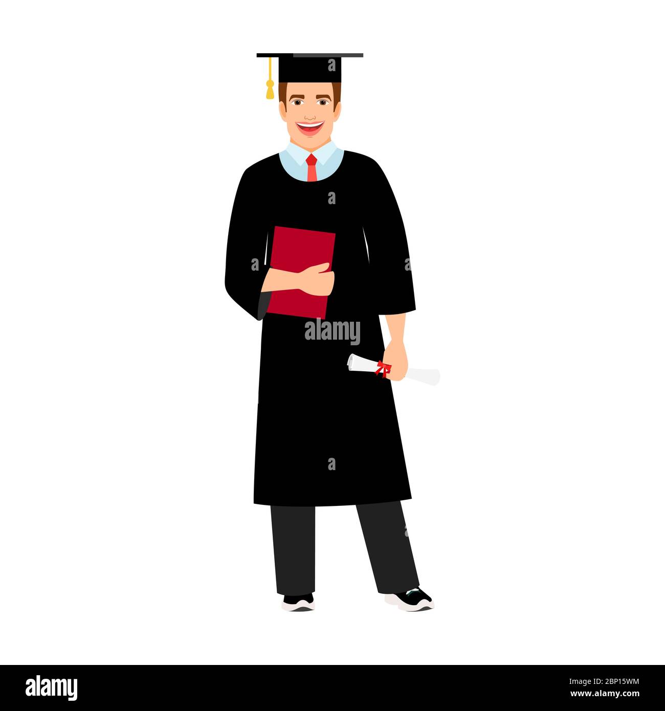 Student graduation vector illustration. University male student graduate isolated on white background Stock Vector