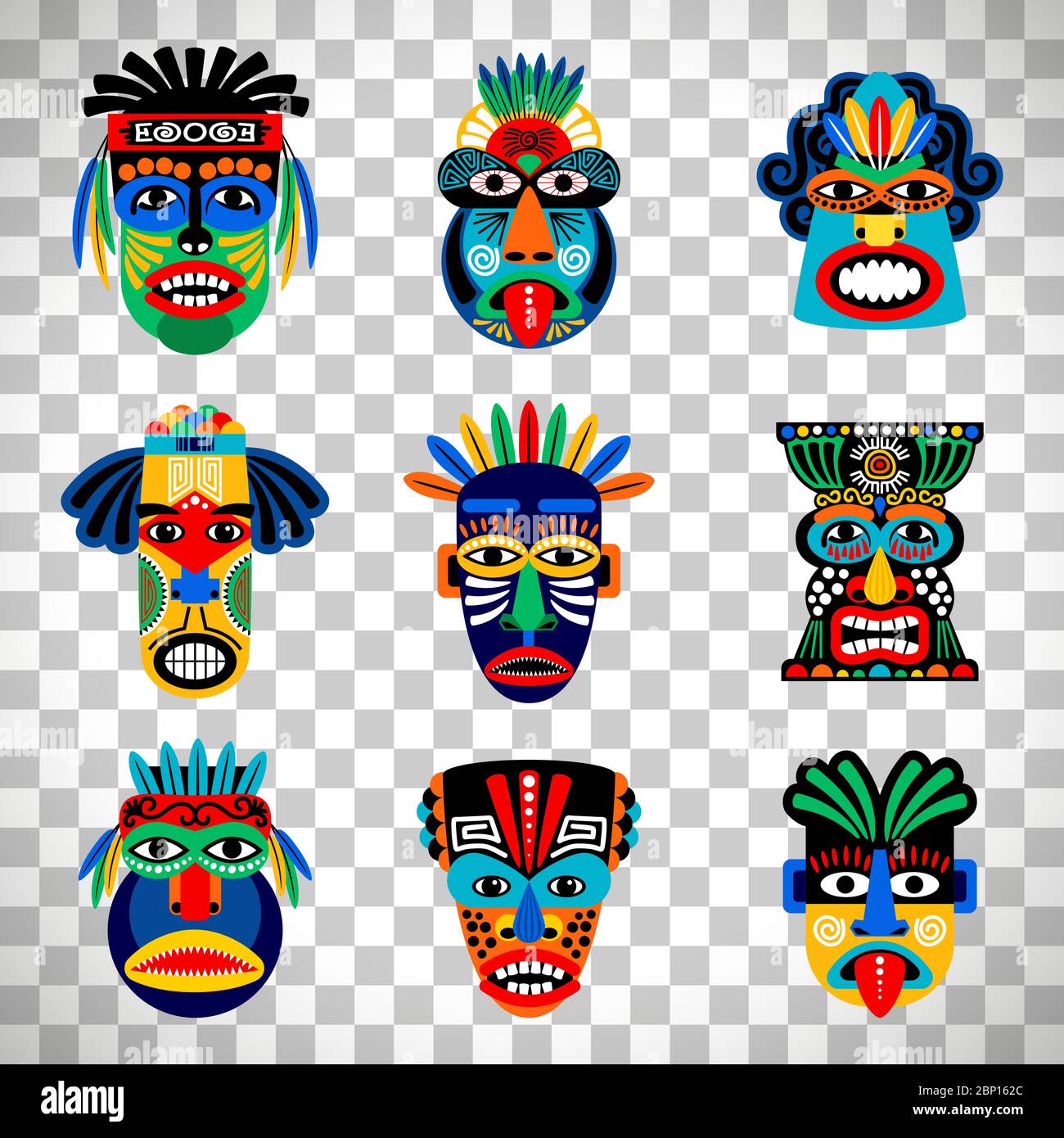 Zulu or aztec mask vector icons. Mexican indian inca warrior masks isolated  on transparent background Stock Vector Image & Art - Alamy