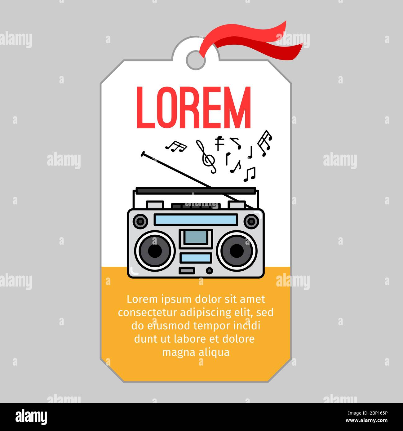 Music tag or musical label or banner with music player vector
