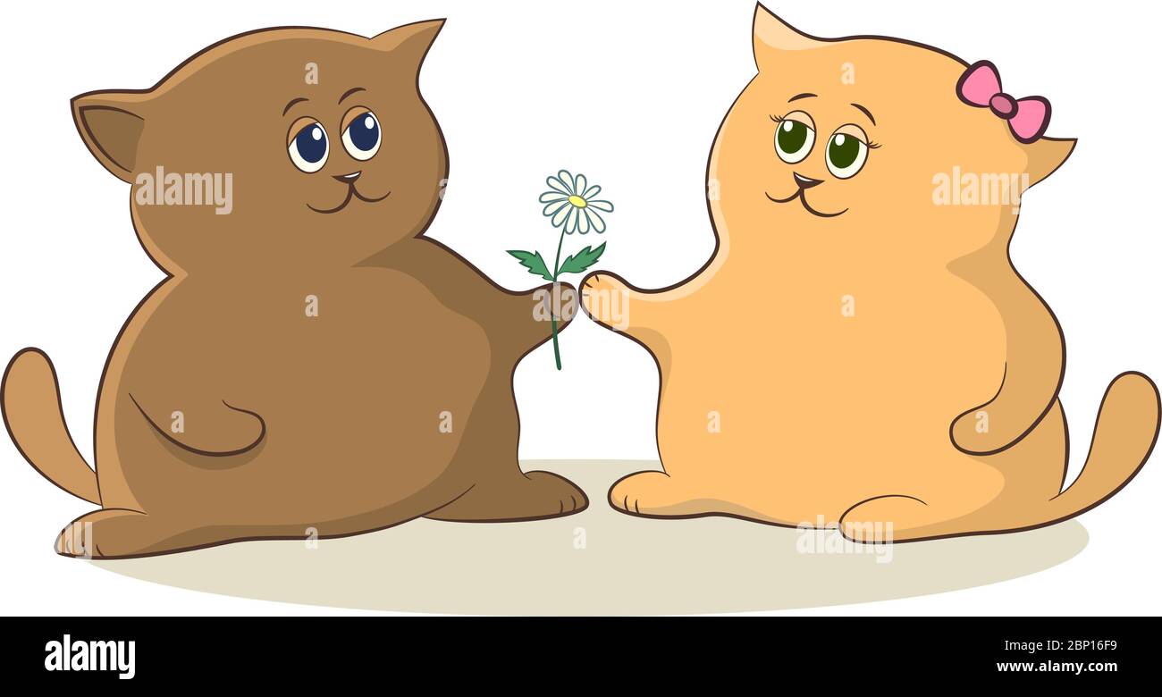 Cartoon Cats with Flower Stock Vector