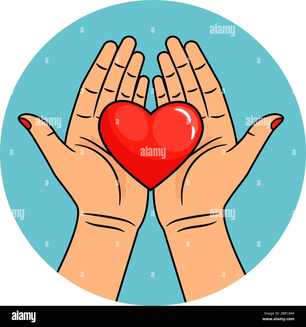 Hands and heart icon. Helpful and caring hands, kindness and charity sign, donation and love symbol vector illustration Stock Vector