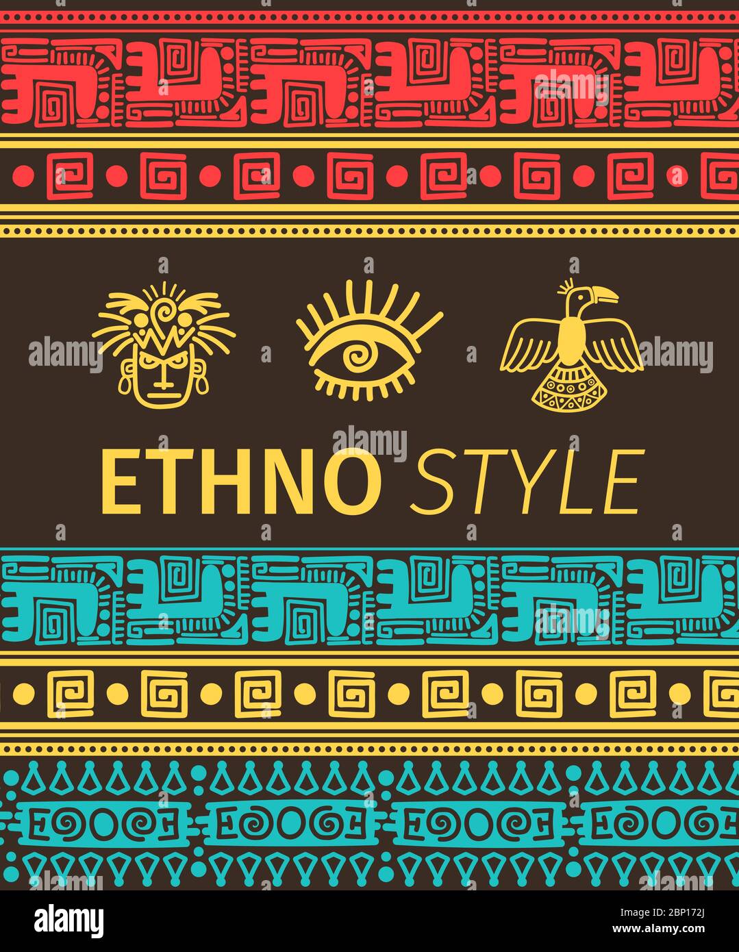 Ethno style vector banner with tribal boders and symbols Stock Vector