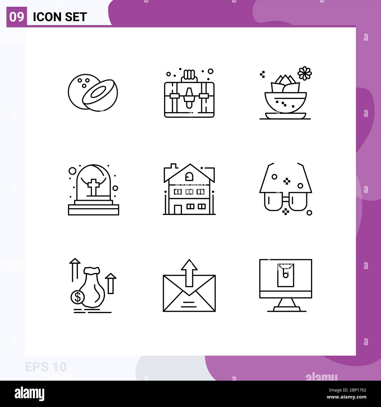 Pictogram Set Of 9 Simple Outlines Of Home Apartment Lotus House Grave Editable Vector Design Elements Stock Vector Image Art Alamy