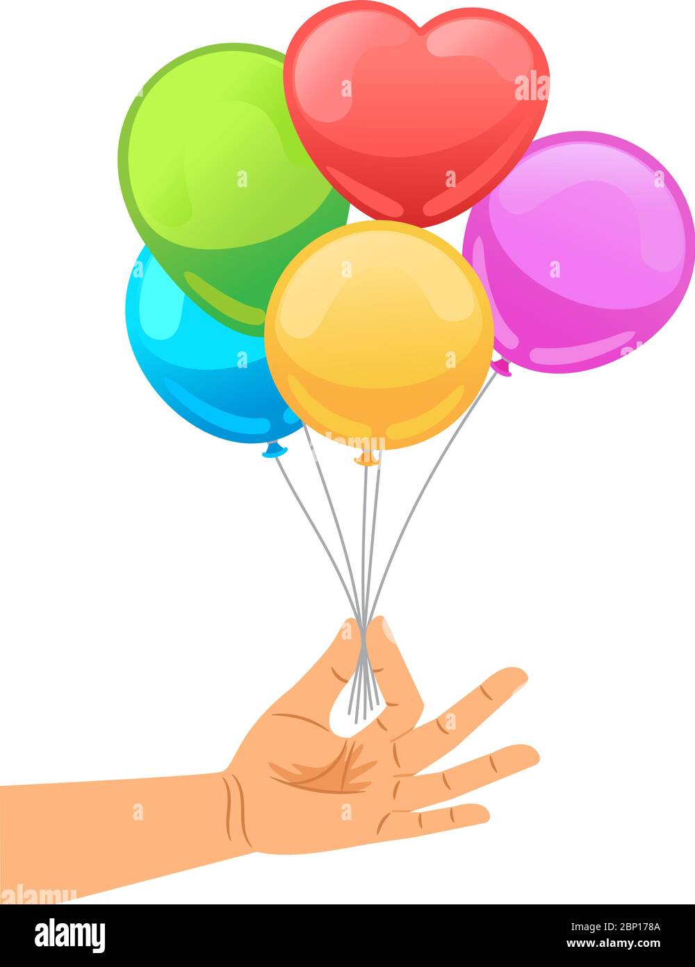 hand holding bunch birthday balloons vector illustration sketch Stock  Vector Image & Art - Alamy