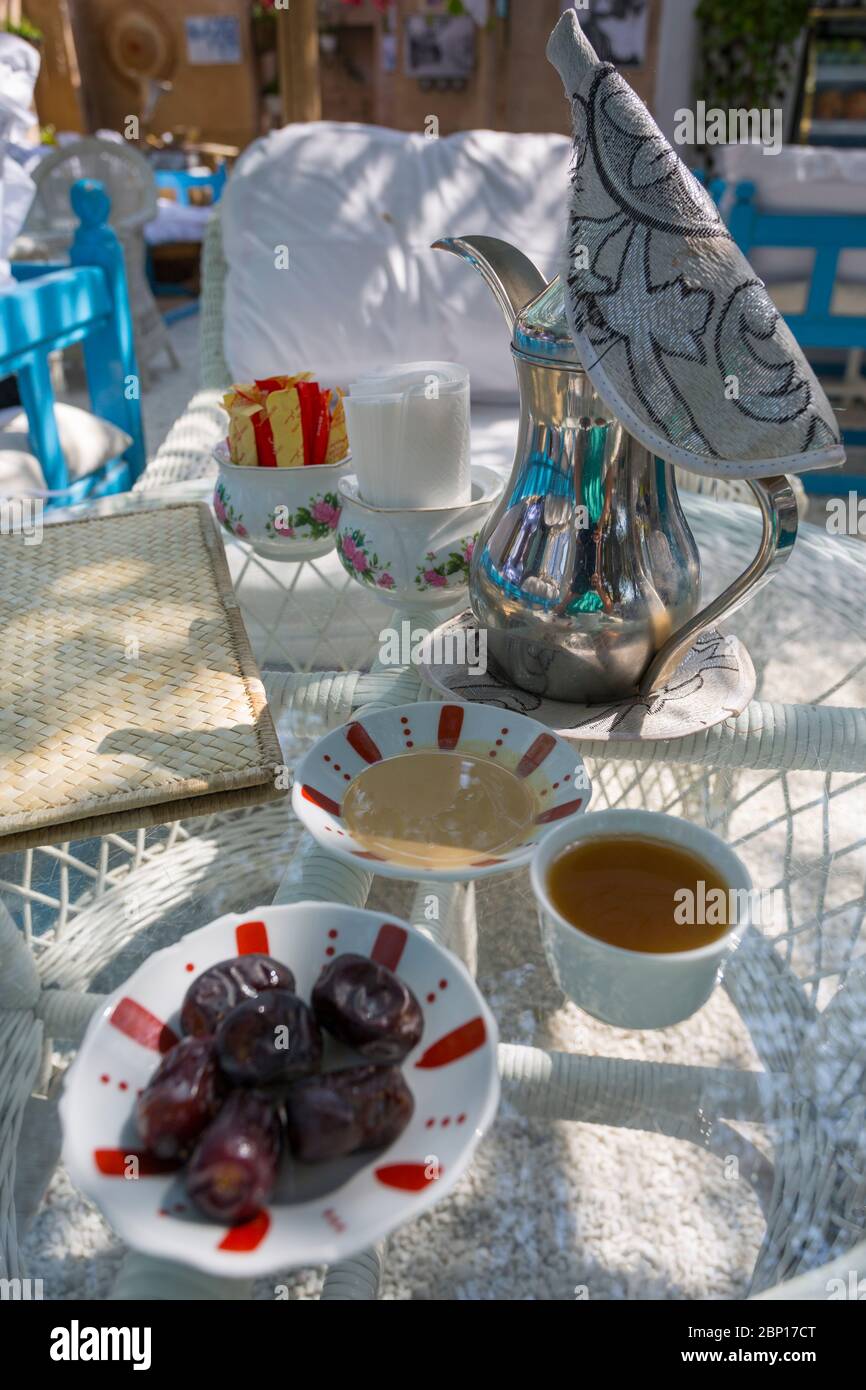 Traditional dry dates and tea in the Al Fahidi Historical Centre, Bur