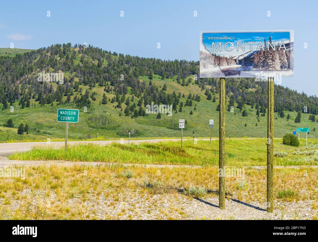 Montana sign near by the road. Stock Photo