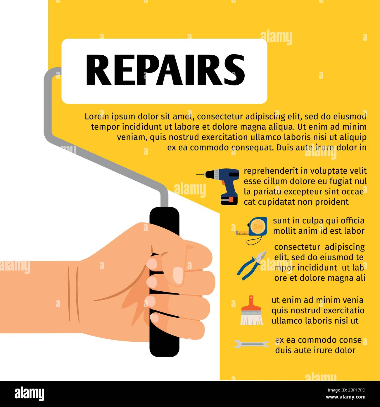 Repair tools poster with hardware tool set for maintenance home