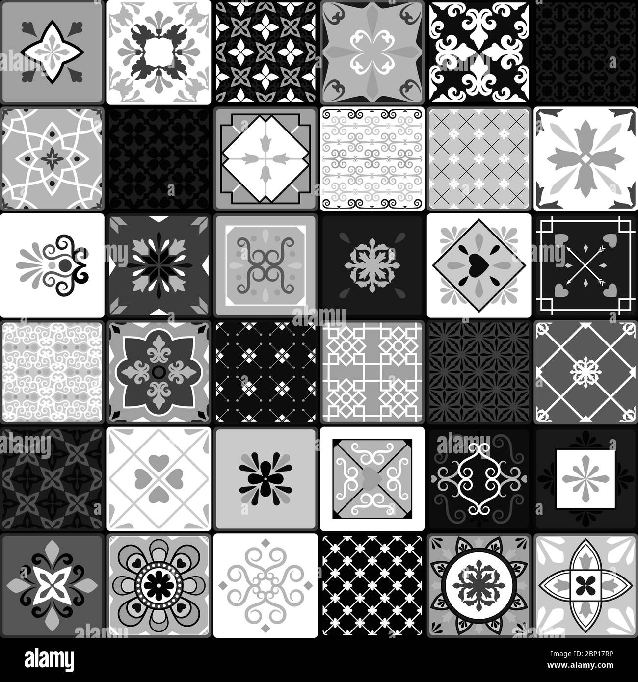 Black and white modern ceramic tiles vector illustration Stock Vector