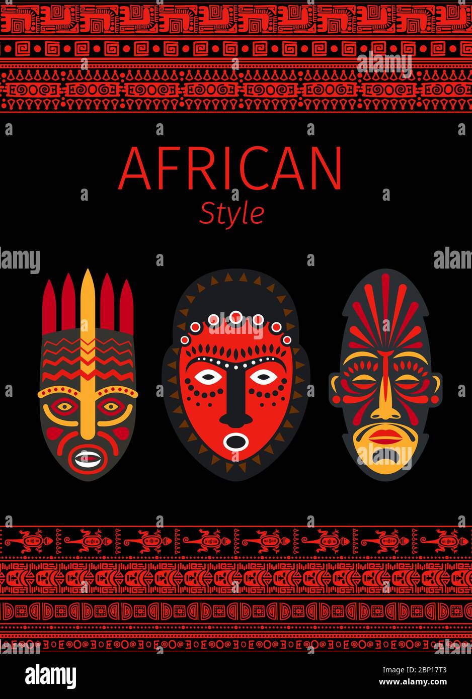 African style red borders and mask symbol vector design Stock Vector