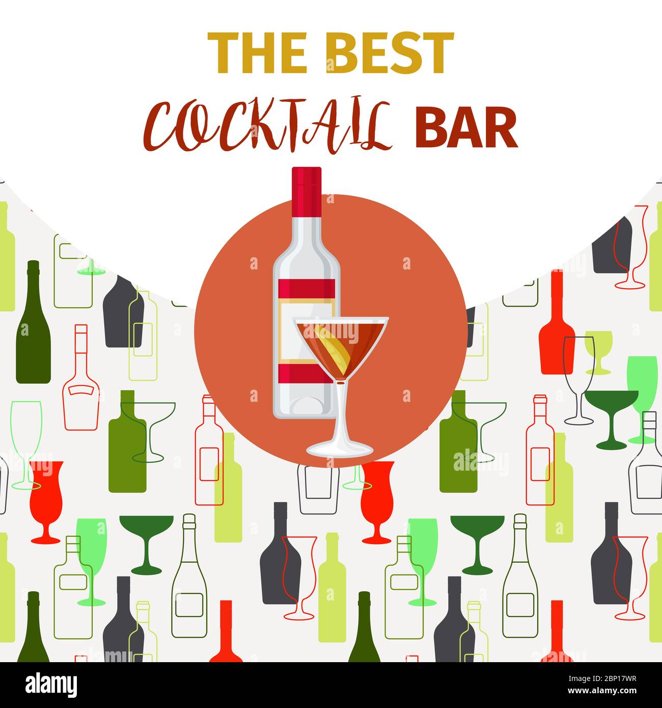 Banner for cocktail bar with vodka alcohol drink and red cocktail