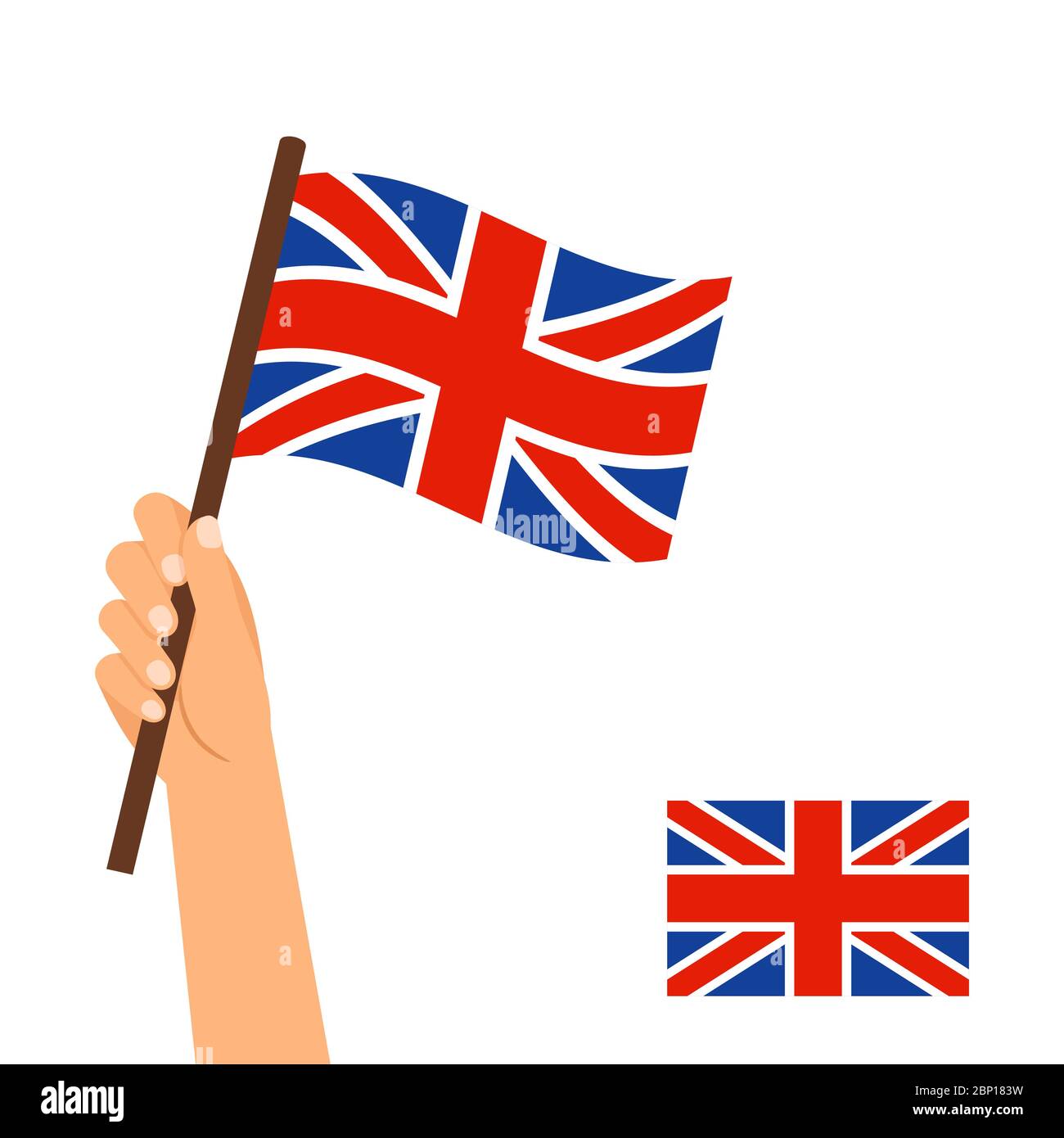 Human hand holding flag of Britain country isolated on white background, vector ilustration Stock Vector