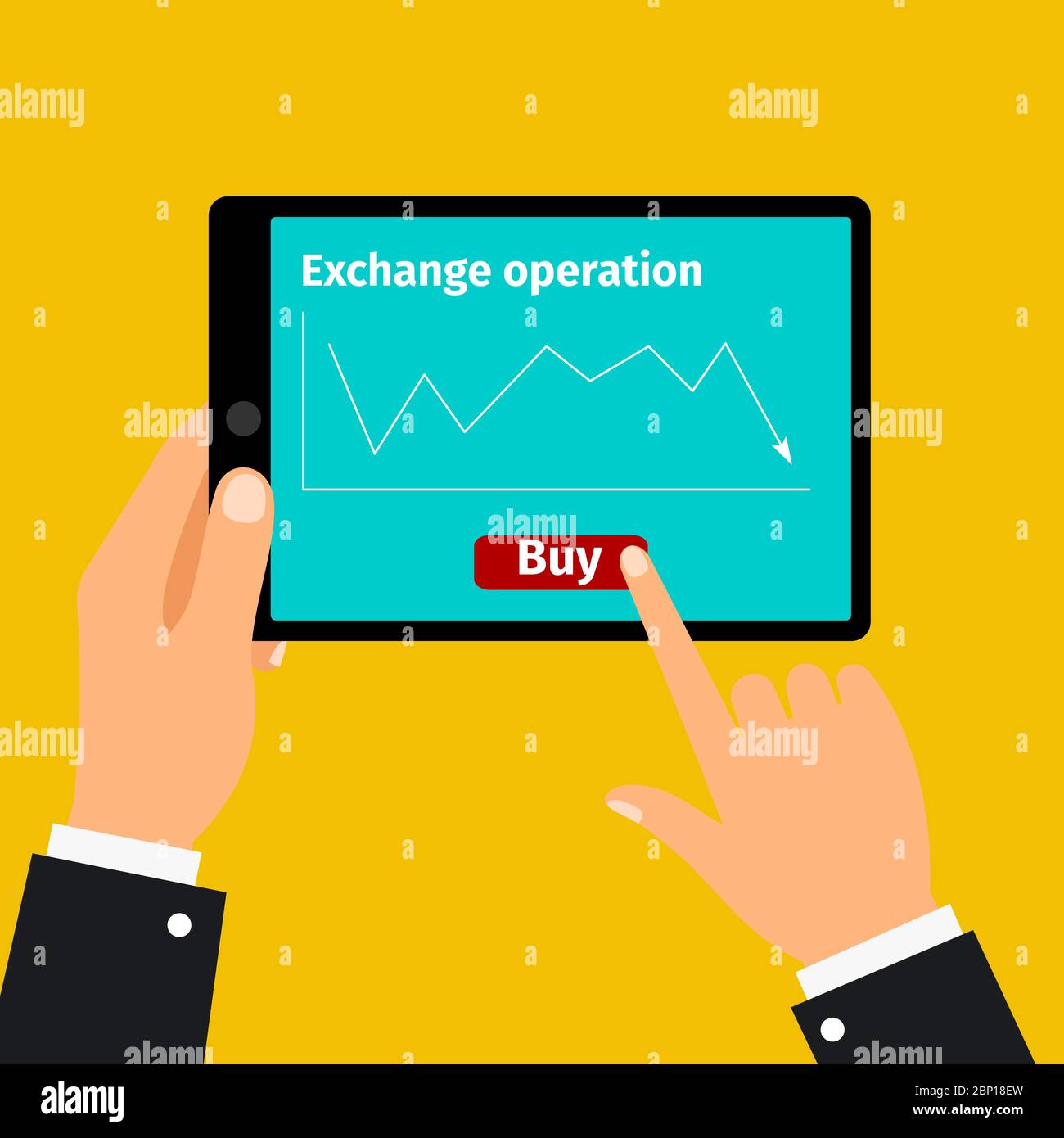 Tablet with stock exchange buying graphic on screen, vector