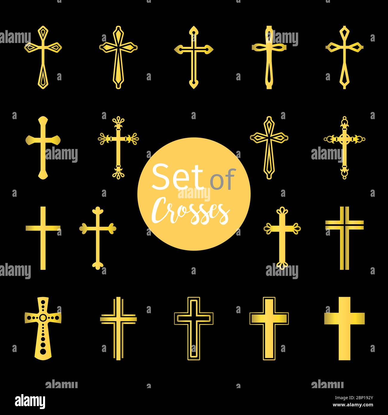Vector christian crosses signs in golden color Stock Vector