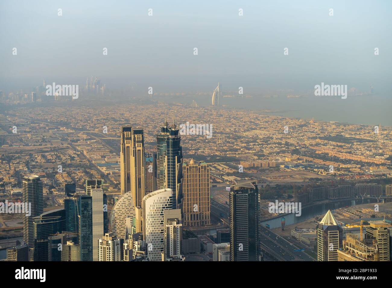 Aerial panoramic view of Dubai downtown skyline with skyscrapers in ...