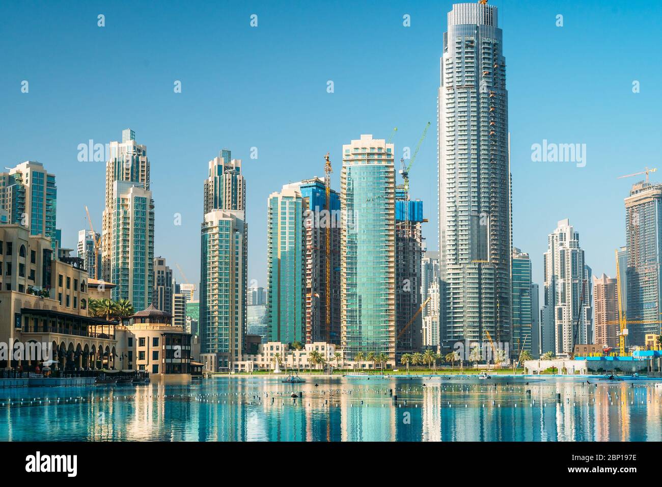 Downtown Dubai district skyline panorama with high rise buildings ...