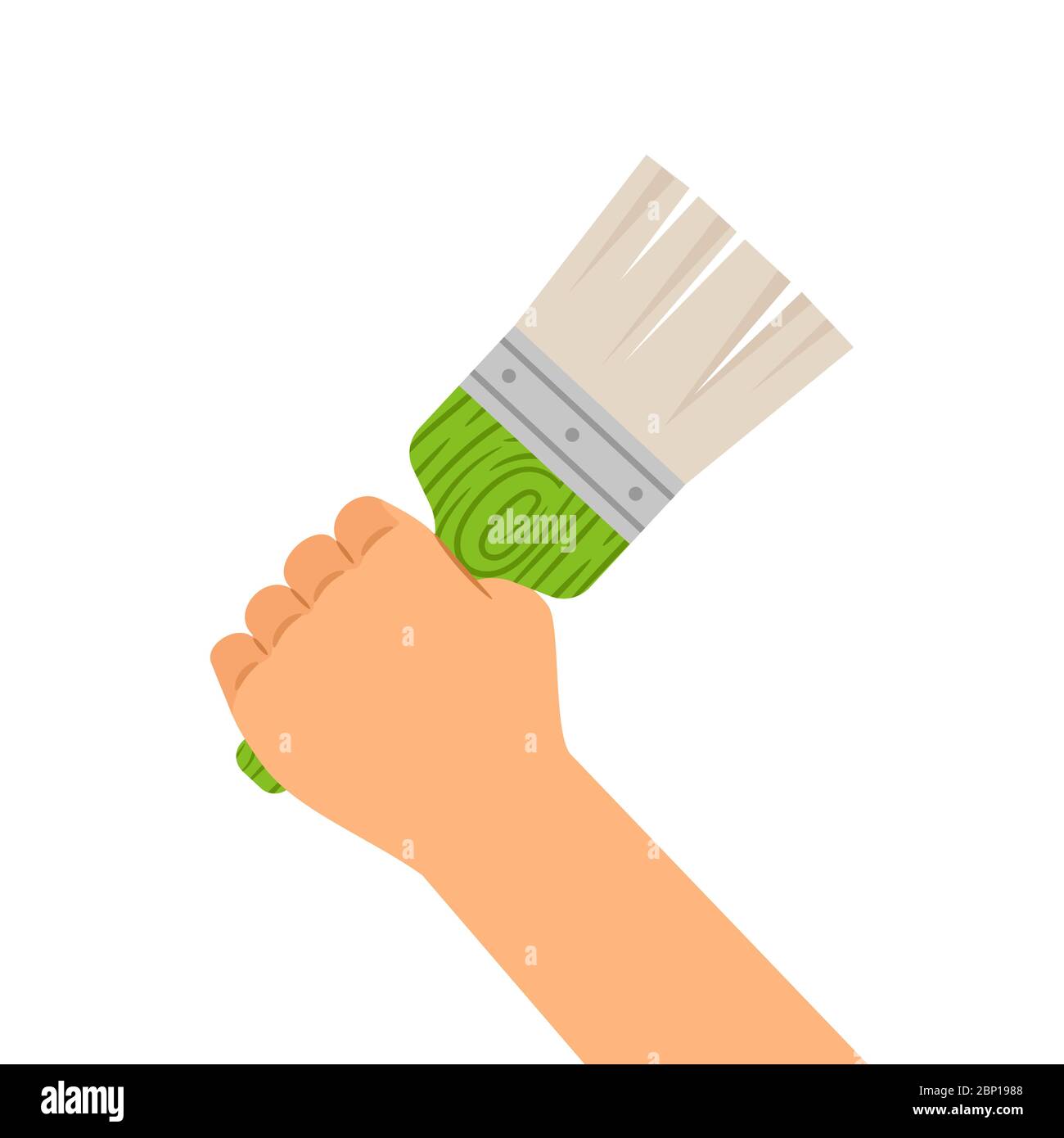 Hand with brush isolated on the white background, vector flat illustration Stock Vector