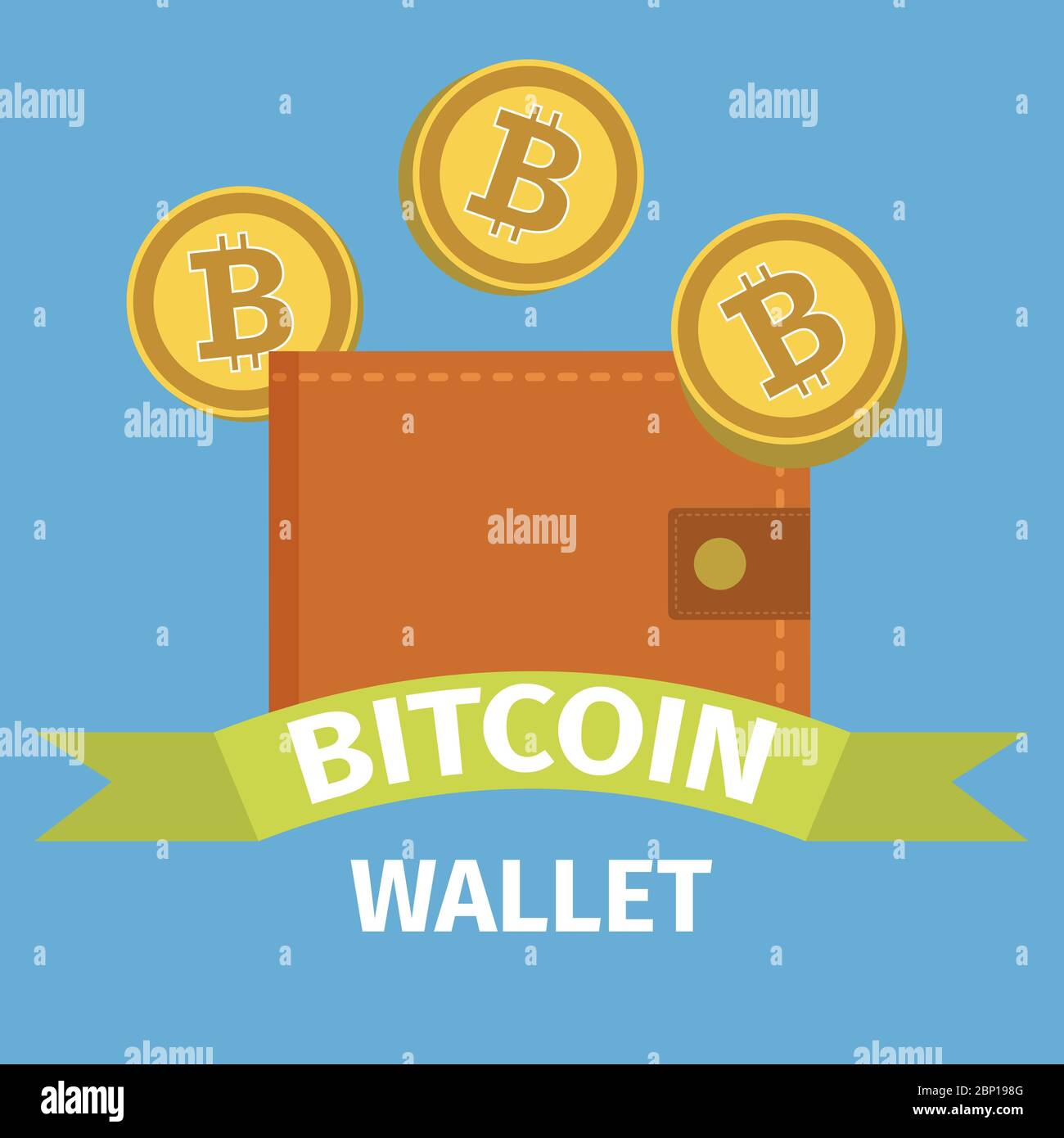 Bitcoin wallet concept on blue background, vector illustration Stock Vector