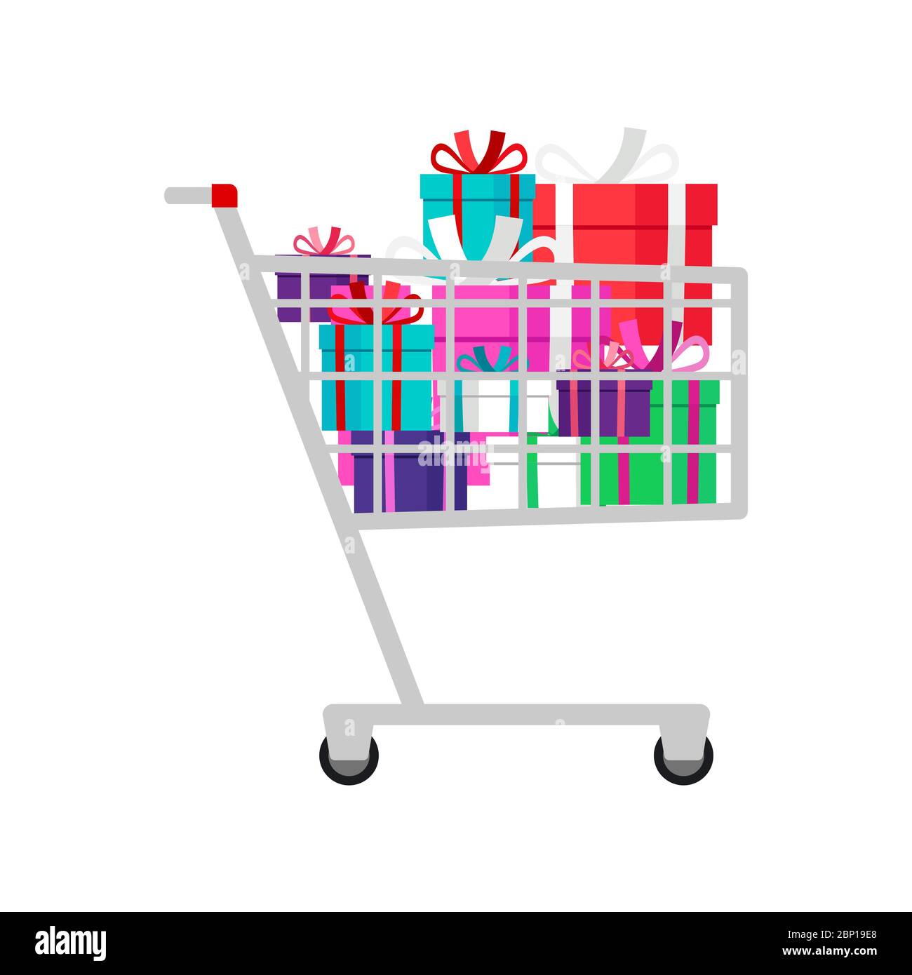 Shopping cart with presents isolated on the white background, vector ...