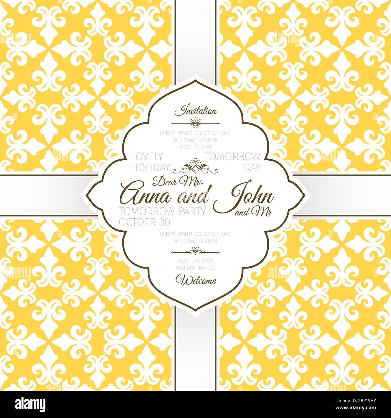 Invitation template card with french yellow pattern, vecctor illustration Stock Vector