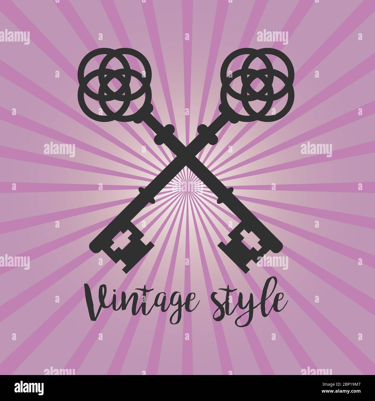 Vintage crossed keys silhouette on purple background with vintage style, vector illustration Stock Vector