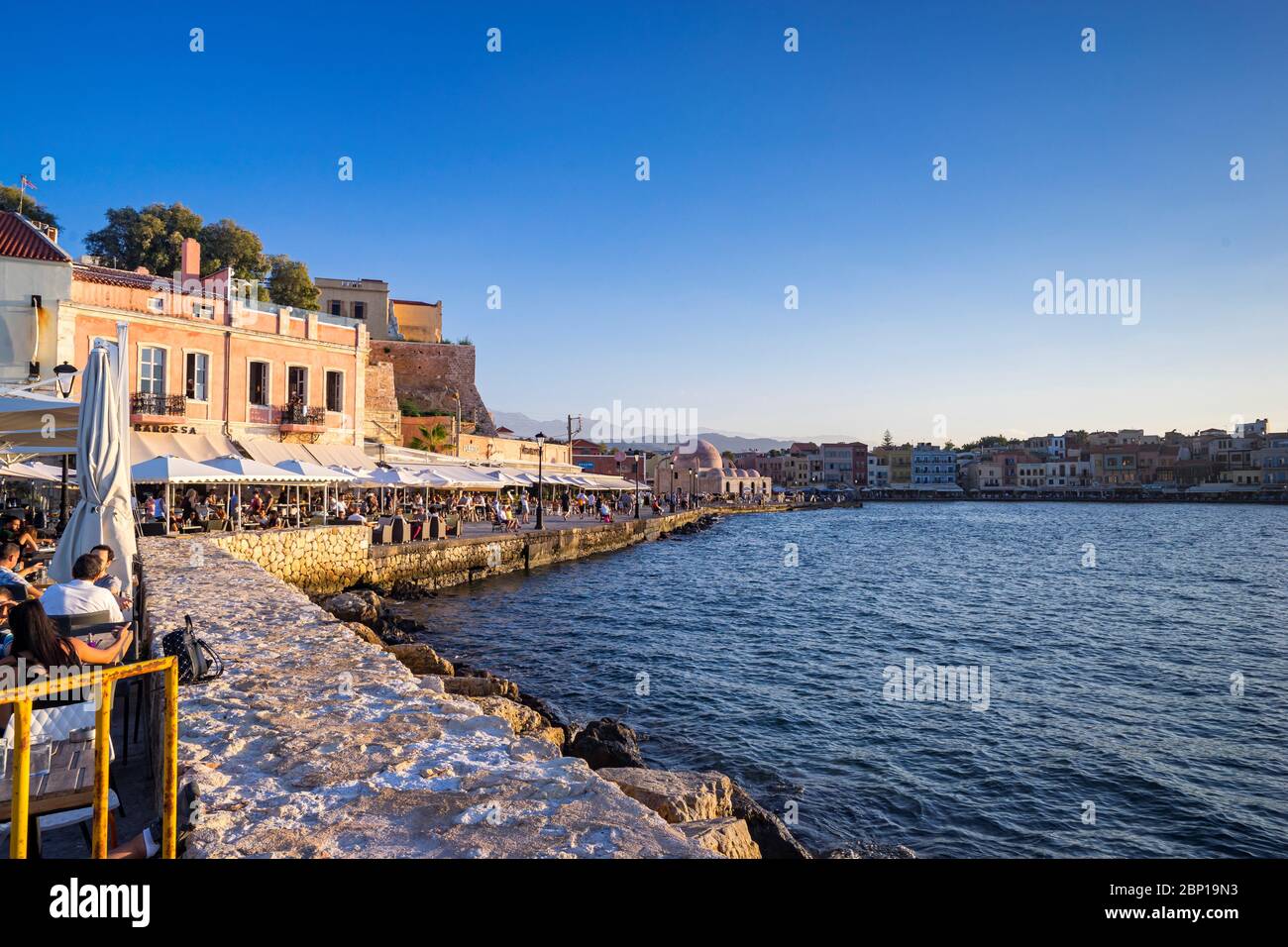 afternoon harbour atmosphere in Chania Stock Photo