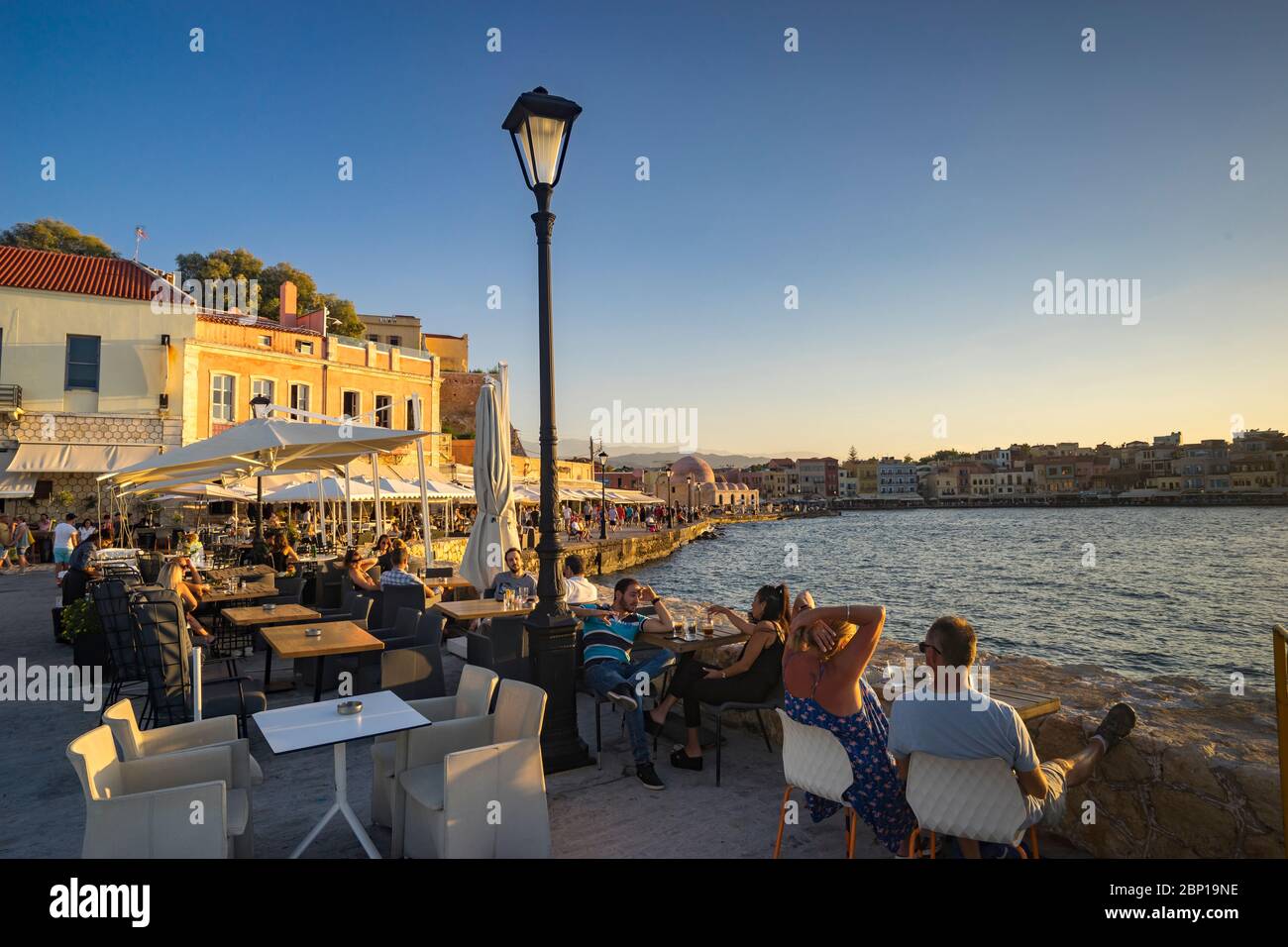 afternoon harbour atmosphere in Chania Stock Photo