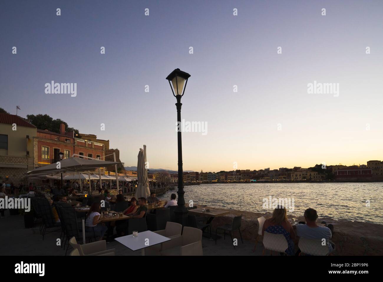 Evening mood in the port of Chania Stock Photo