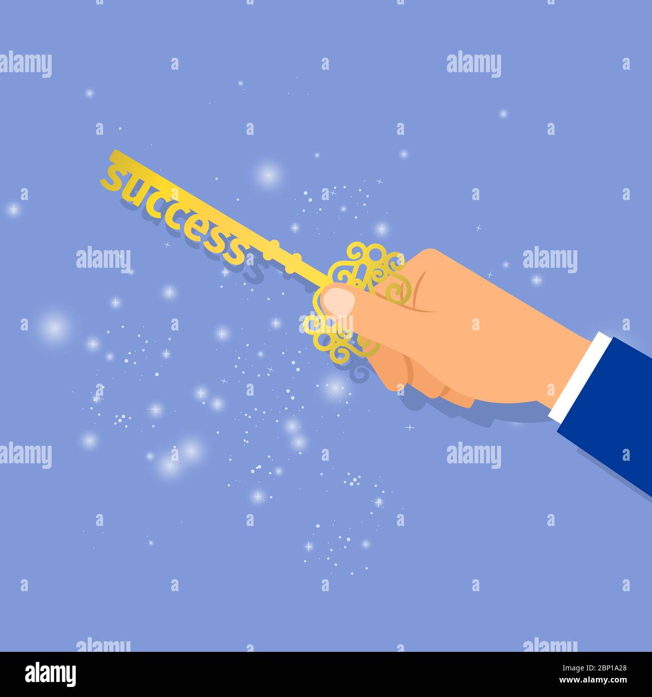 Businessman hand holding a key of success, vector illustration Stock ...