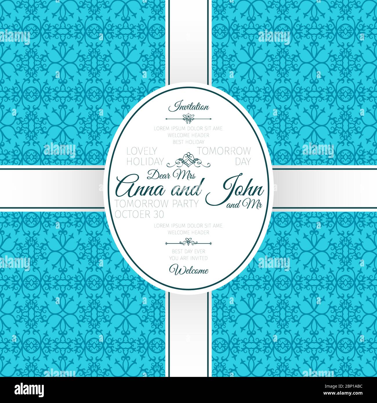 Invitation template card with blue arabic pattern, vector illustration Stock Vector