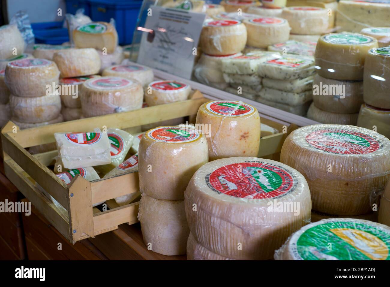 A wide range of typical products can be found in the central market hall in Chania Stock Photo