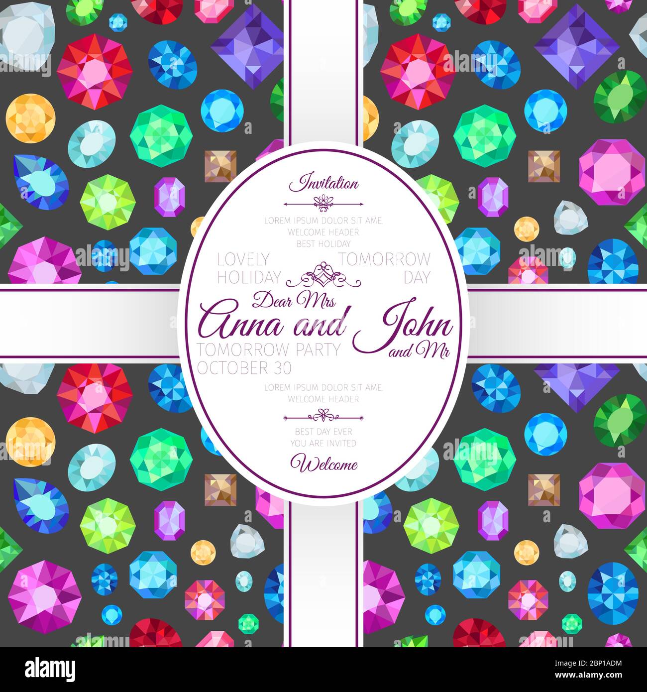 Invitation template card with gems pattern, vector illustration Stock Vector