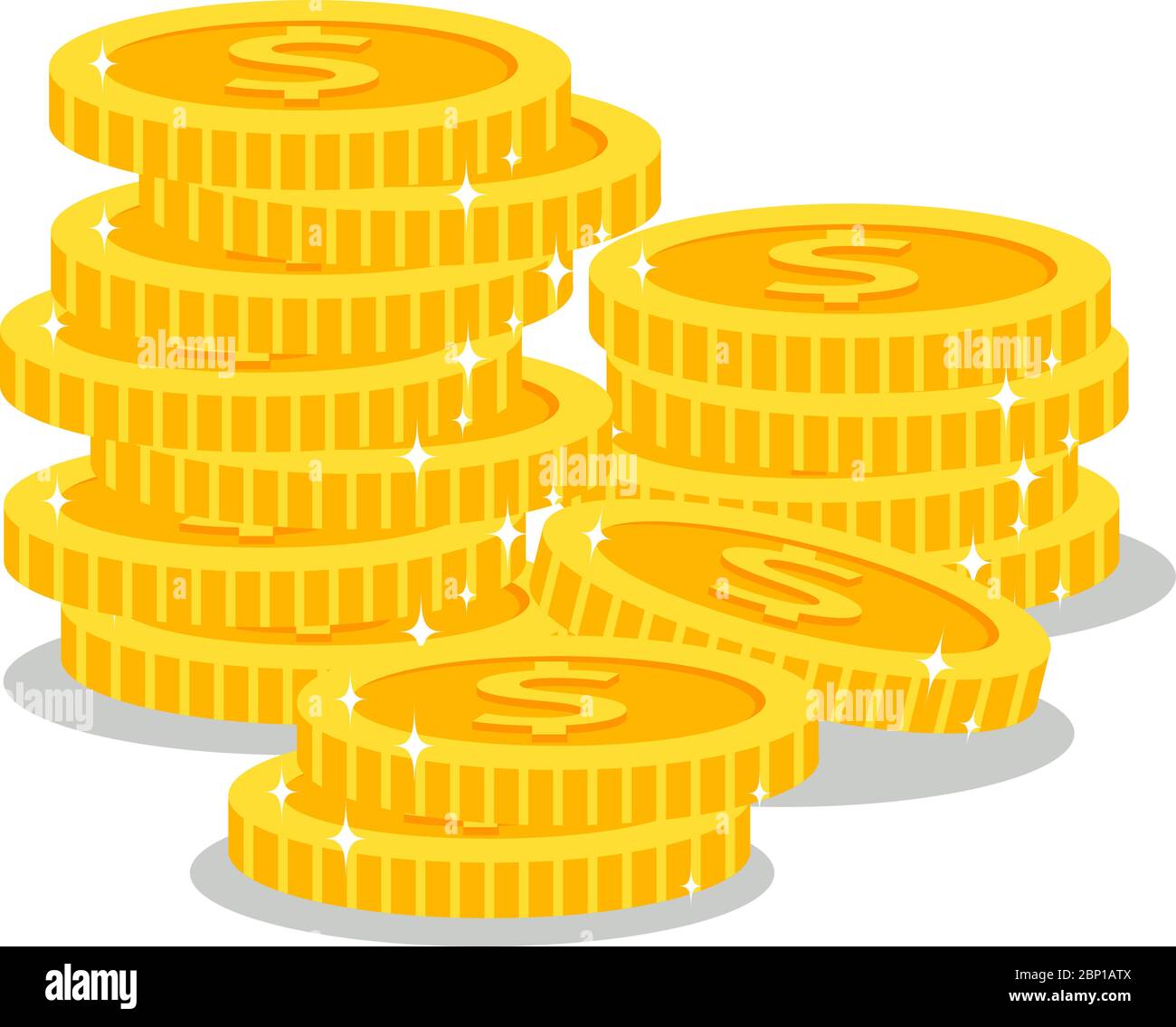 Stacks of golden coins on white background. Vector illustration Stock ...