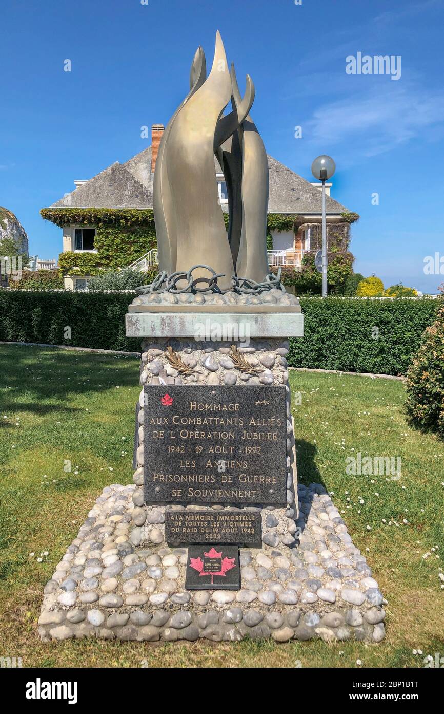 DIEPPE, FRANCE - MAY 17, 2020: Tribute to the winged combatants of the jubilee operation 1942-19 August 1992 Former war prisoners remember Stock Photo